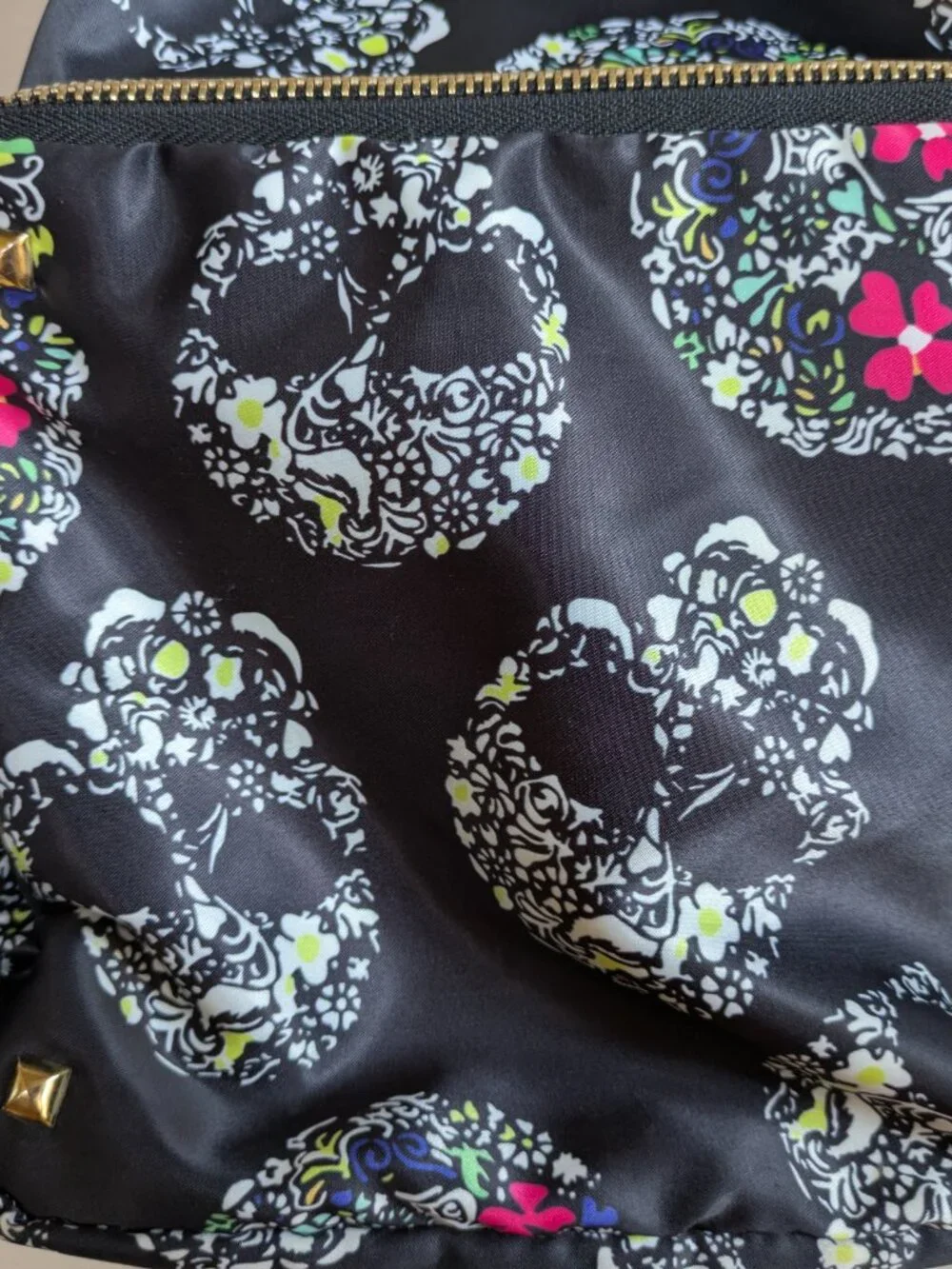 MMS Design Studio Sugar Skull Backpack Black Floral Satin Edgy Gothic #261